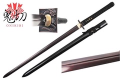 Onikiri Full Tang Folded Steel Straight Japanese Ninja Katana Sword w/ Red Blade